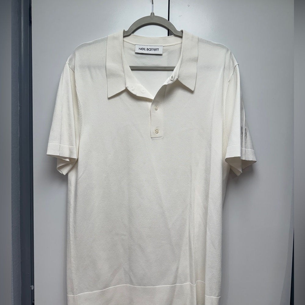 Neil Barrett cream silky knit polo. Size xL. It’s more like a large. Slim Fit